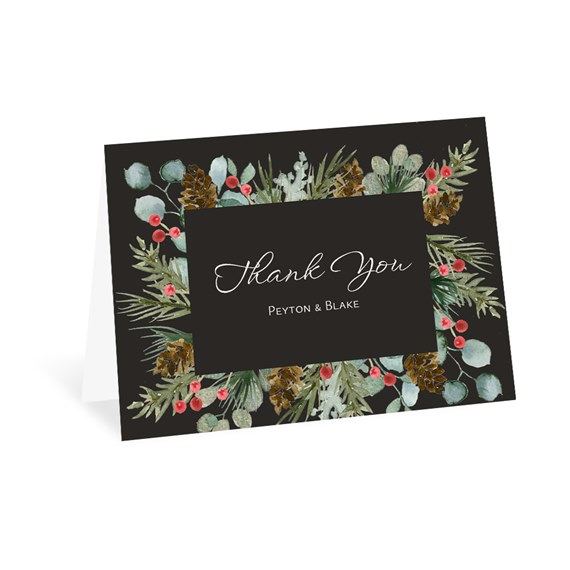 thank you card with greenery border and photo area