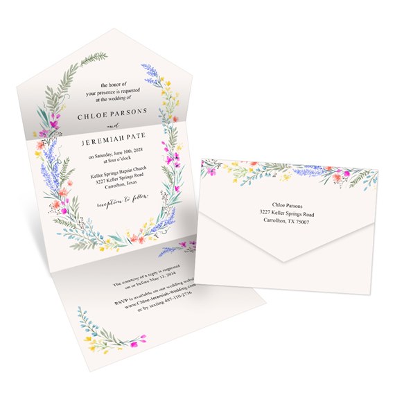 floral invitation with customizable text area and matching envelope