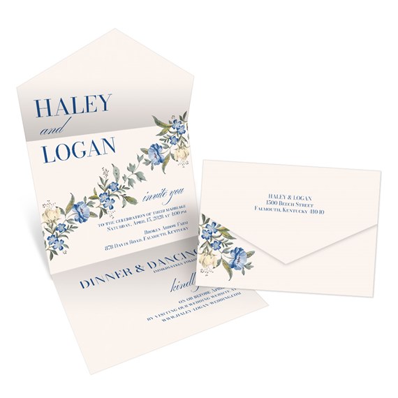 floral wedding invitation with envelope