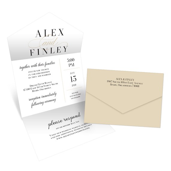 modern seal and send invitation with beige envelope