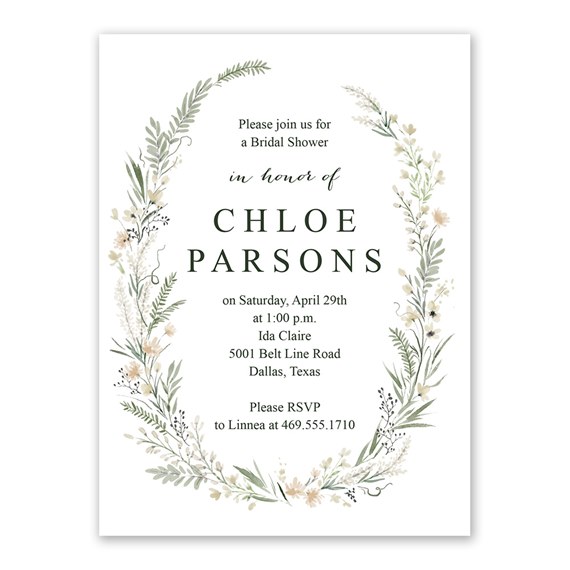 bridal shower invitation with floral border and customizable text area