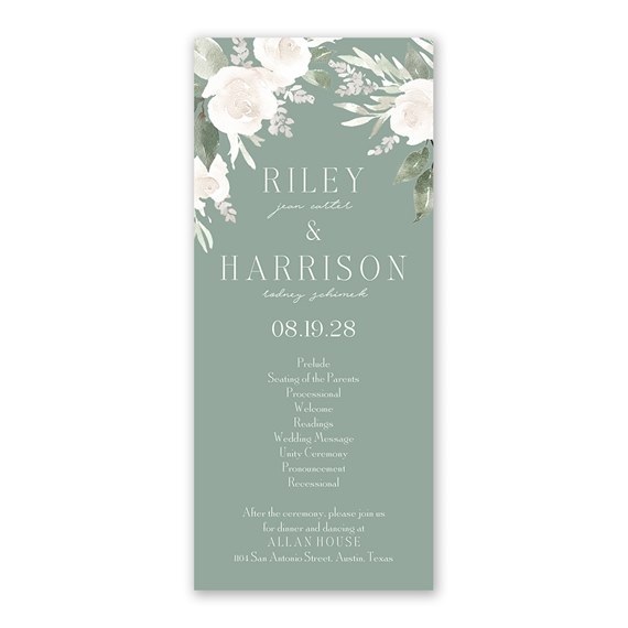 wedding program with floral design and customizable text area