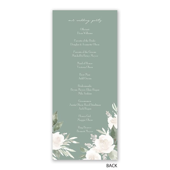 wedding program with floral design and text area