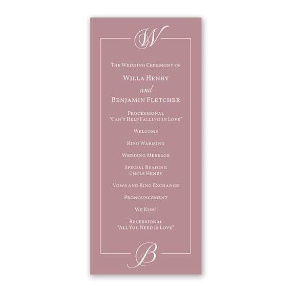 wedding program with monogram and ceremony details