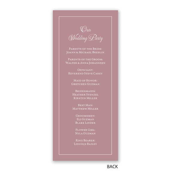wedding program with names and titles