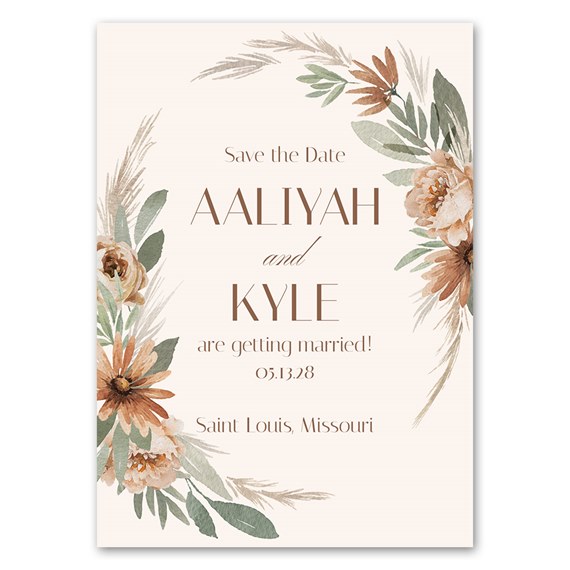 earthy floral save the date magnet with photo area