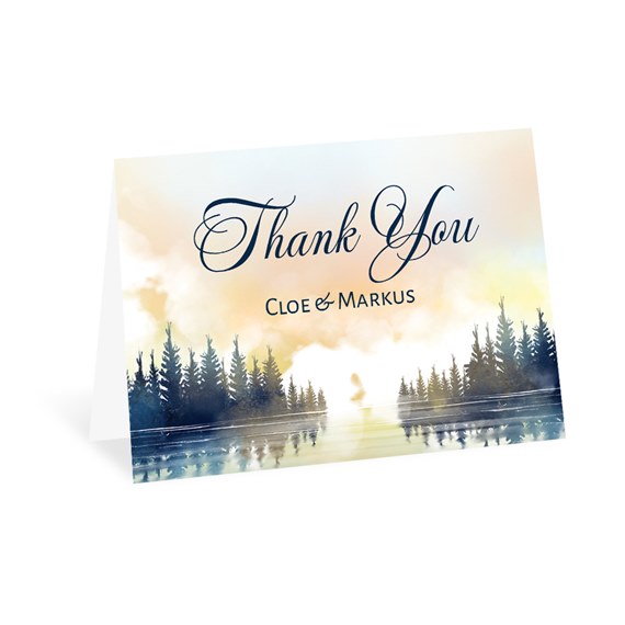 thank you card with lake scene and text