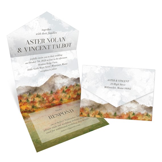 wedding invitation with landscape design and customizable text area