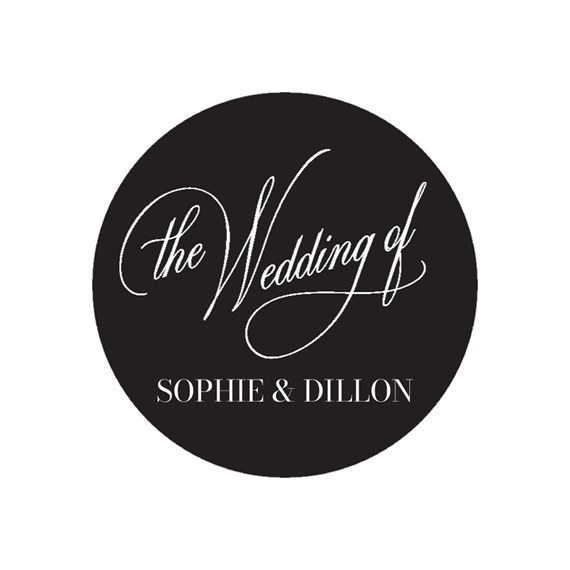 round black seal with elegant wedding text