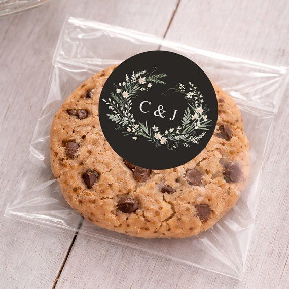 round floral wreath sticker with customizable text area