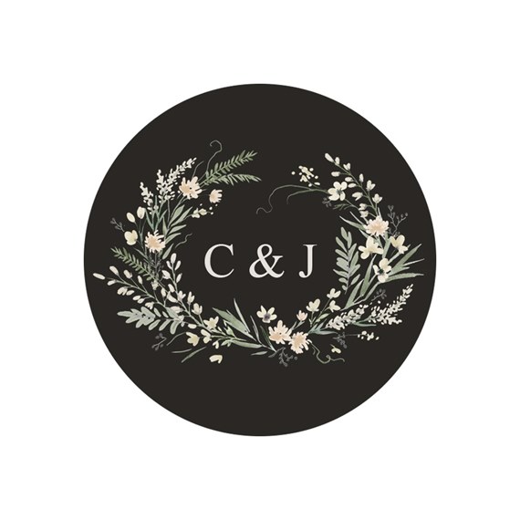 circular floral sticker with initials