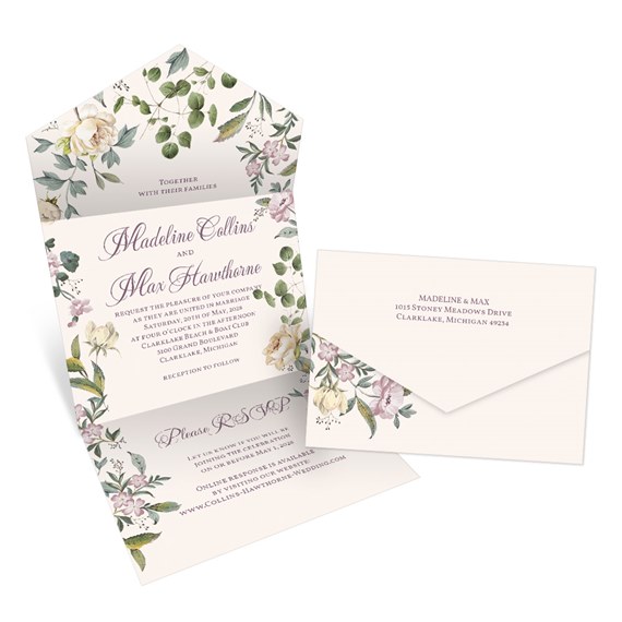floral invitation with envelope, customizable text area