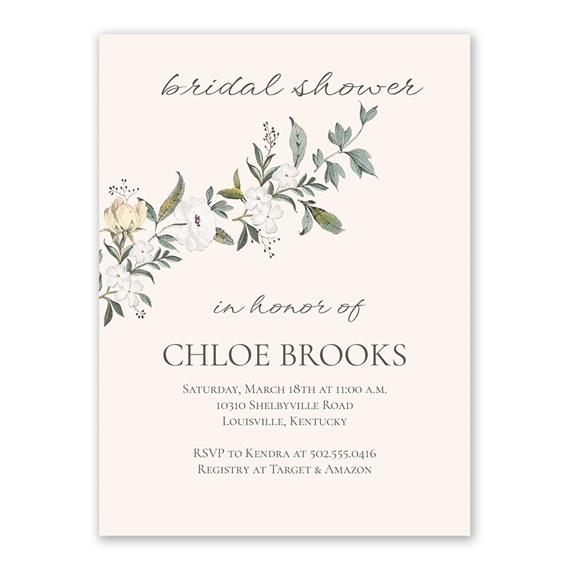 bridal shower invitation with floral design and text