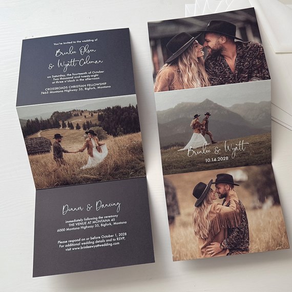 wedding invitation with photo placeholders and text