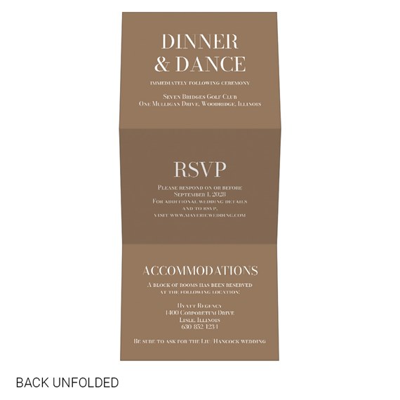 brown invitation with scrawling script text