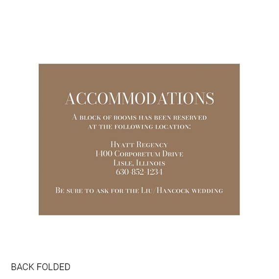 brown invitation with accommodations details