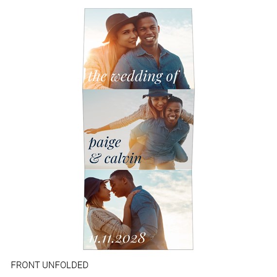 split-type wedding invitation with photo placeholders and text