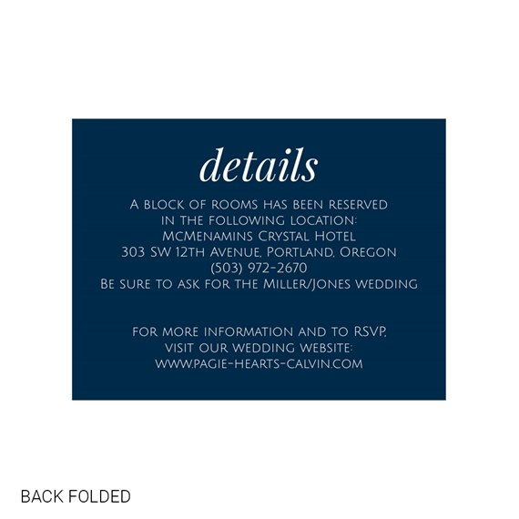 navy blue invitation with details and reservation information