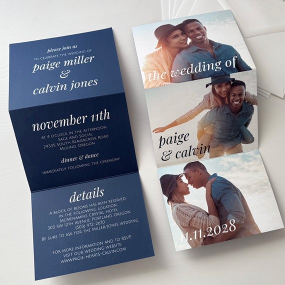 split-type wedding invitation with photo areas
