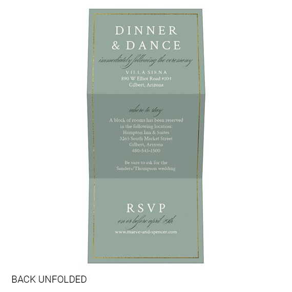 elegant monogram invitation with teal background and gold accents