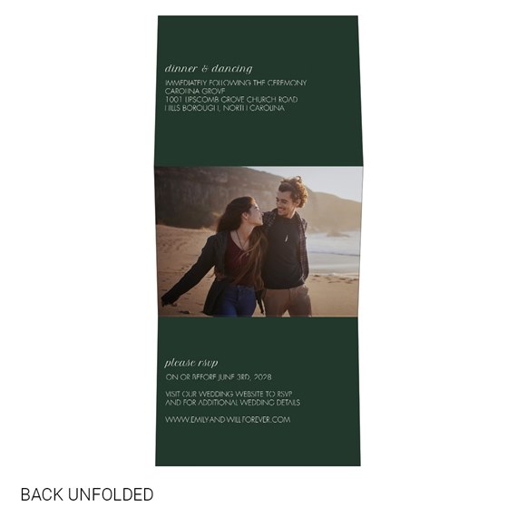 vertical wedding invitation with photo placeholder and RSVP details
