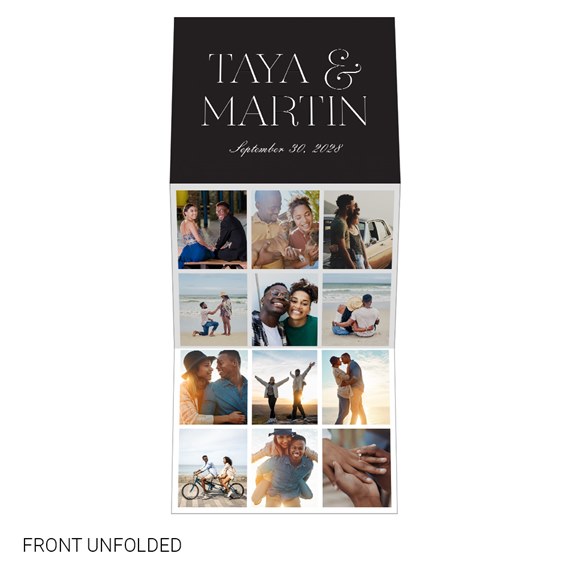 collage style invitation with photo placeholders and names