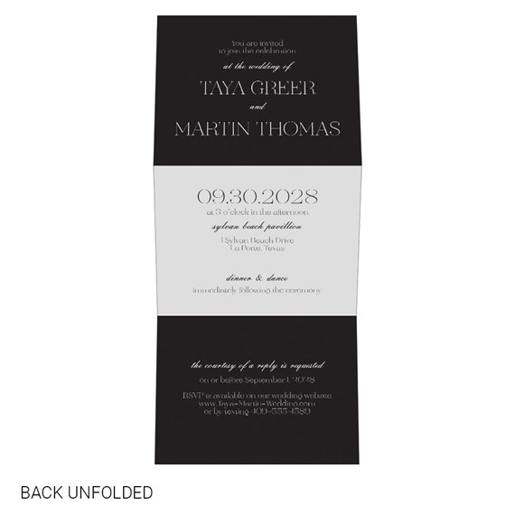 black and gray wedding invitation with elegant typography