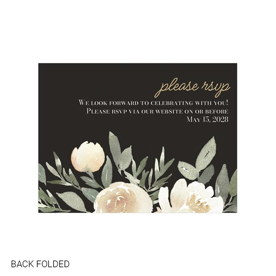 floral RSVP invitation with watercolor flowers and black background