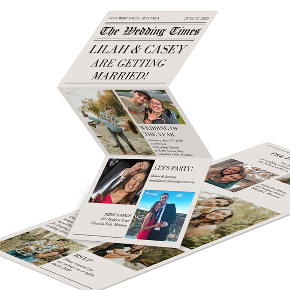wedding invitation with photo placeholders and printed text areas