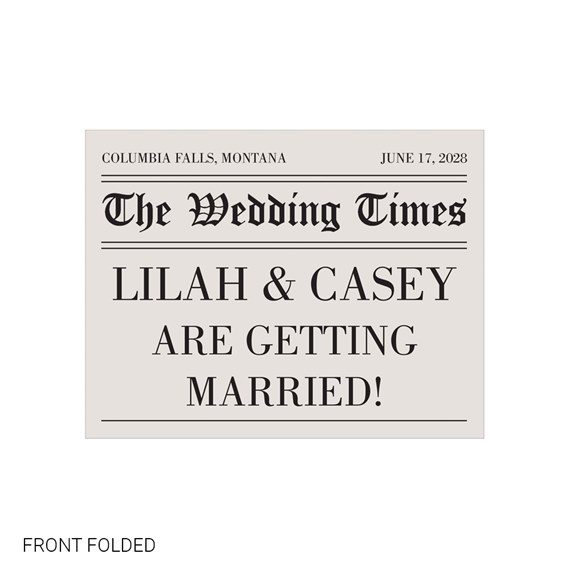 wedding invitation with newspaper design, customizable text area