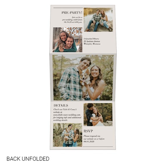 folded wedding invitation with photo placeholders