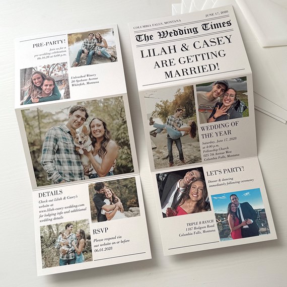 wedding invitation with photo placeholders and event details