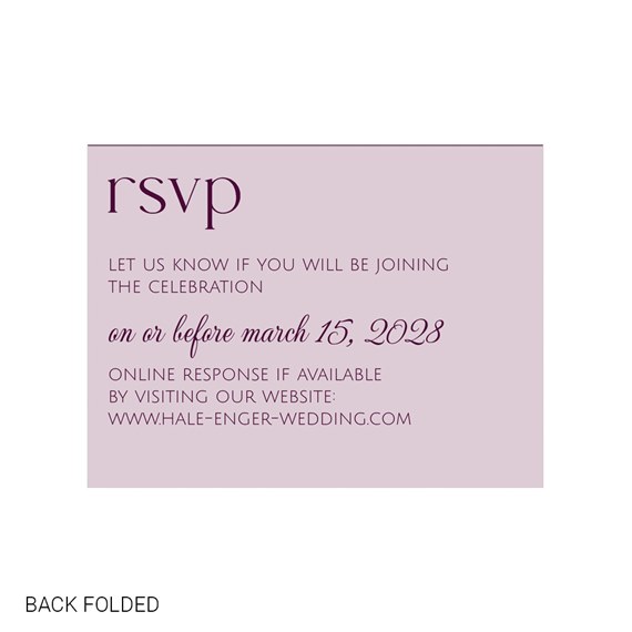 lavender RSVP card with purple text, customizable text area