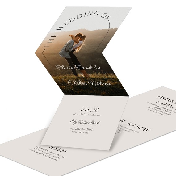 zigzag wedding invitation with photo placeholder and printed details