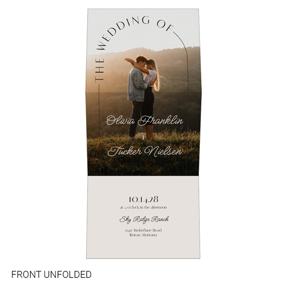 wedding invitation with photo area and event details