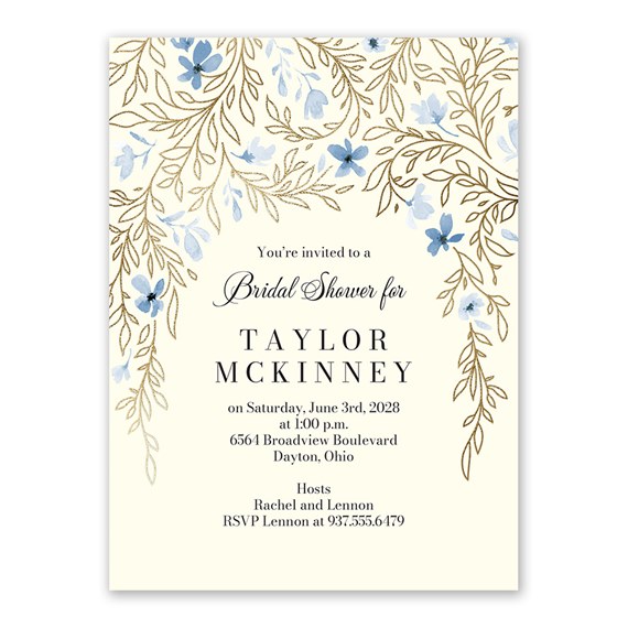 bridal shower invitation with floral design and customizable text area