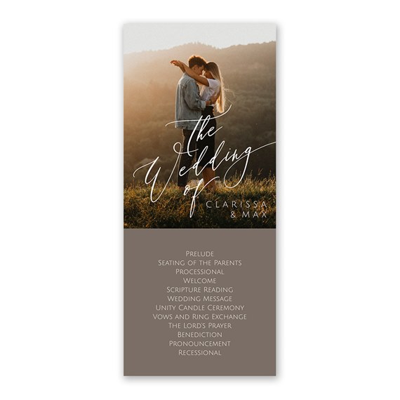 wedding program with photo area and ceremony details