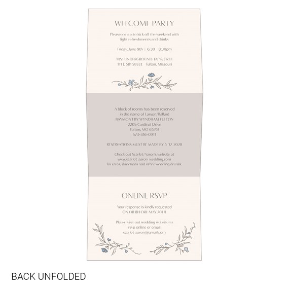 floral invitation with RSVP details and decorative border