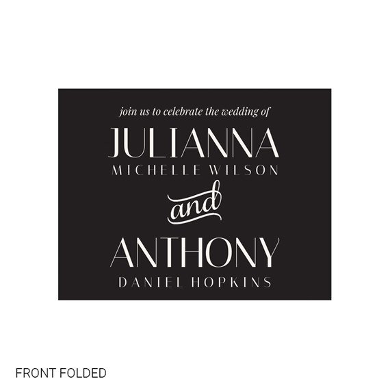 black wedding invitation with elegant typography