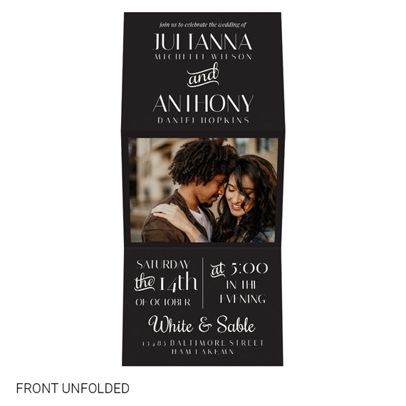 black wedding invitation with photo area