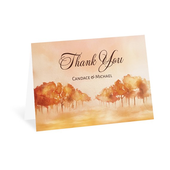 thank you card with autumn trees and customizable text area