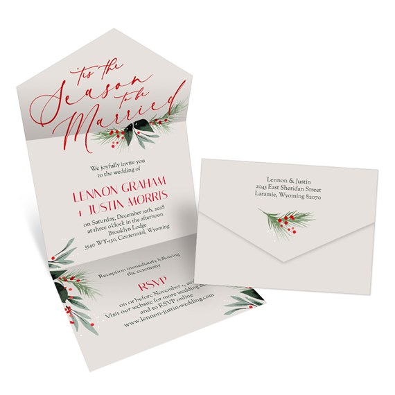 seal and send wedding invitation with envelope, photo placeholder