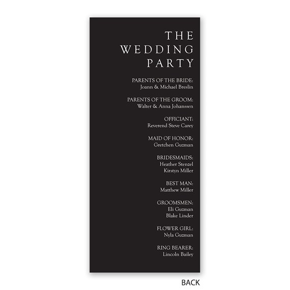 wedding program with names of wedding party