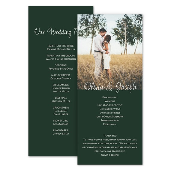 wedding program with photo placeholder and text