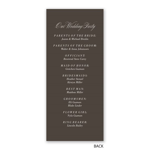 wedding program with names and roles