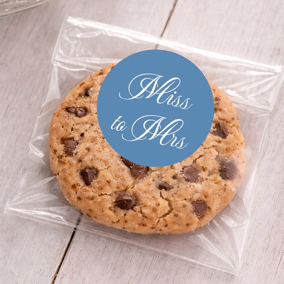 round sticker with text on cookie in a bag