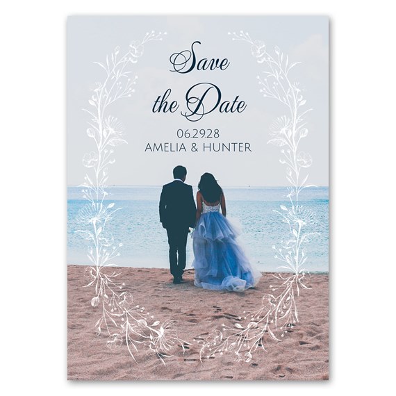 floral frame save the date magnet with photo area
