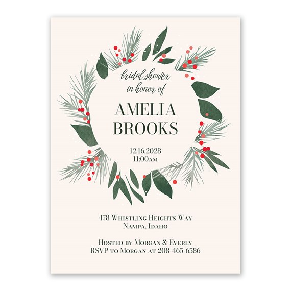 winter wreath bridal shower invitation with customizable text area