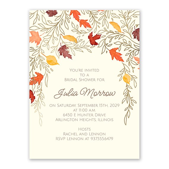 bridal shower invitation with leaves and floral design