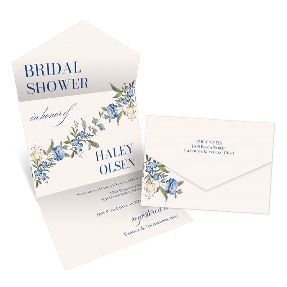 bridal shower invitation with floral design and envelope